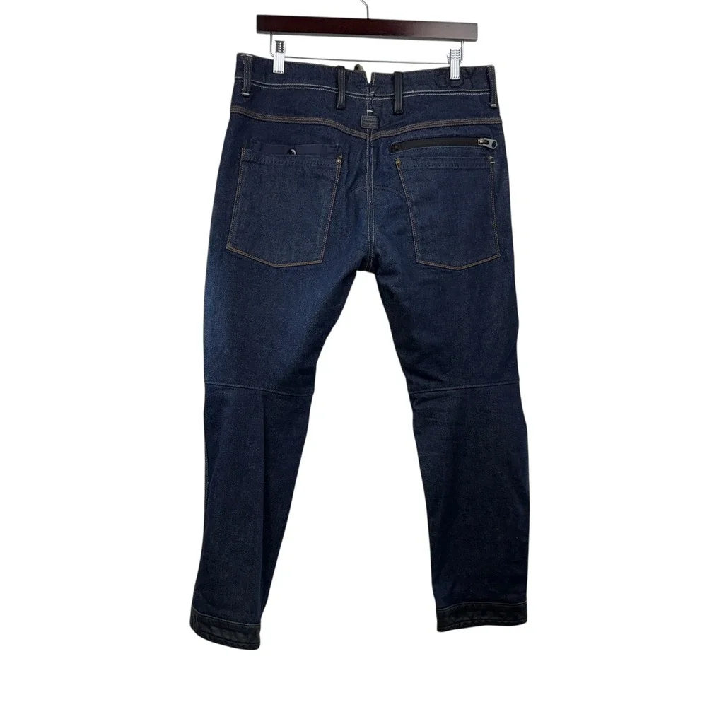G Star Raw 30 Y Jeans Dark Wash Moto Double Knee Leather Trim Men's Size‎ 32x28
